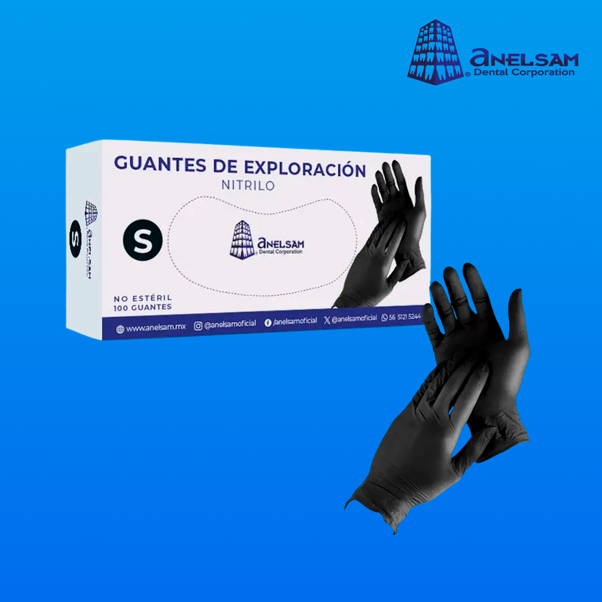 GUANTES NEGROS DE NITRILO CHICO CON 100 PIEZAS ANELSAM